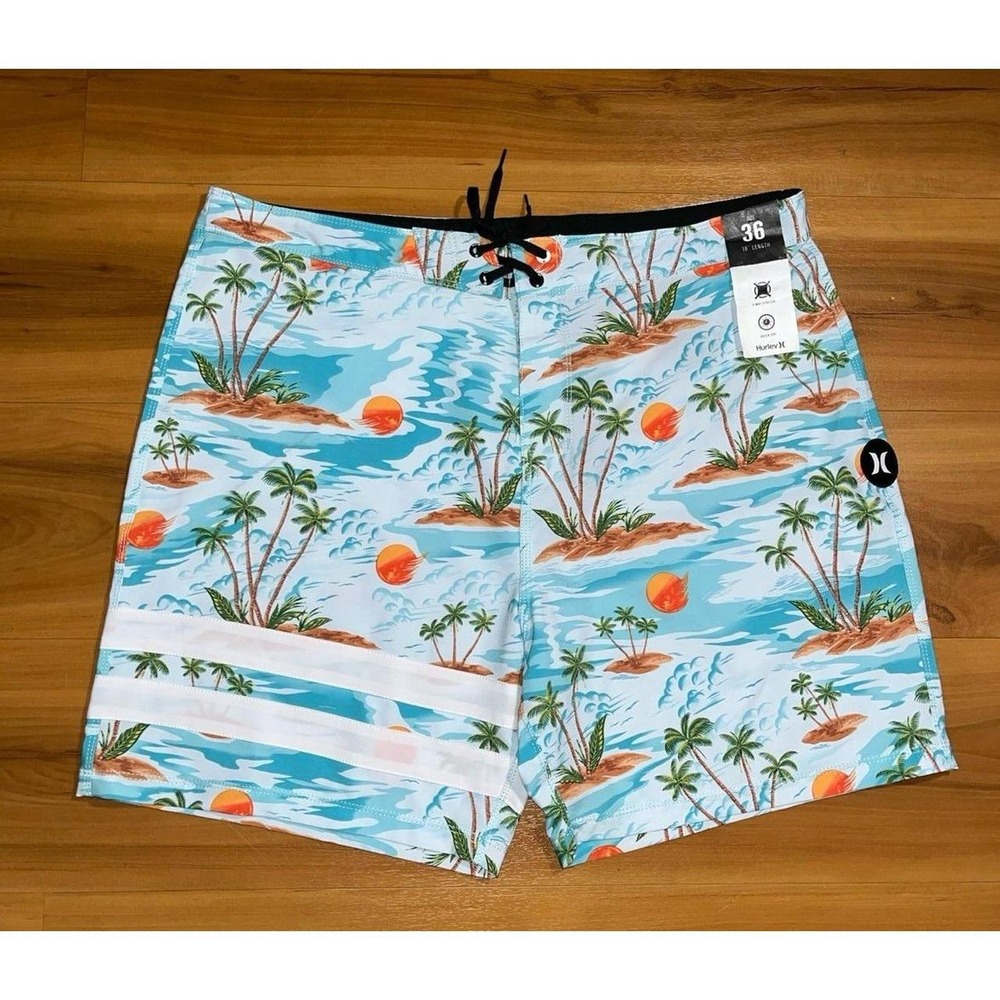 Mens NWT Hurley Block Party Tropical Beach Drawstring Swim Board Shorts
